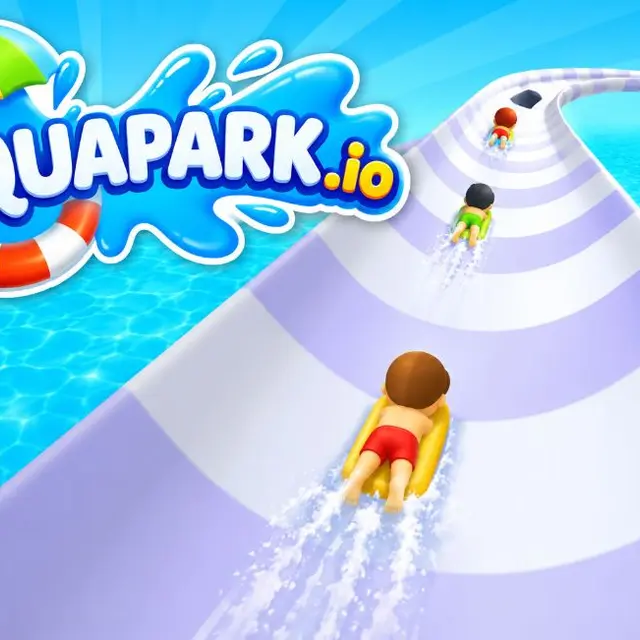 Racers sliding down a giant spiral water slide bumping each other