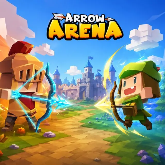 Archers duelling in a small arena with arrows in flight