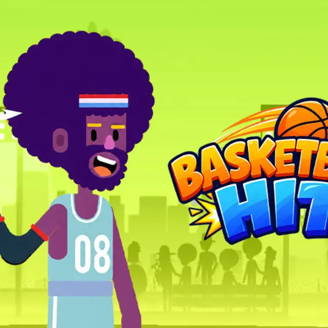 Basketball flying over a city skyline with a distance counter