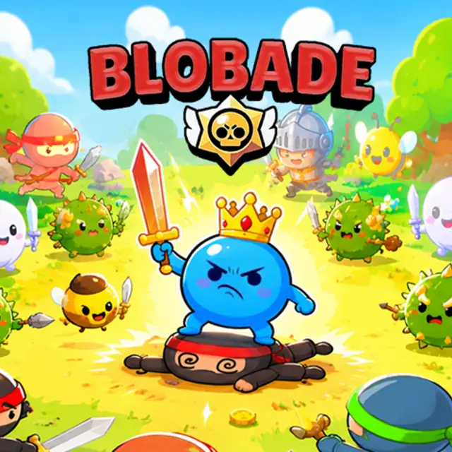 Top down arena with blob characters carrying swords of different lengths