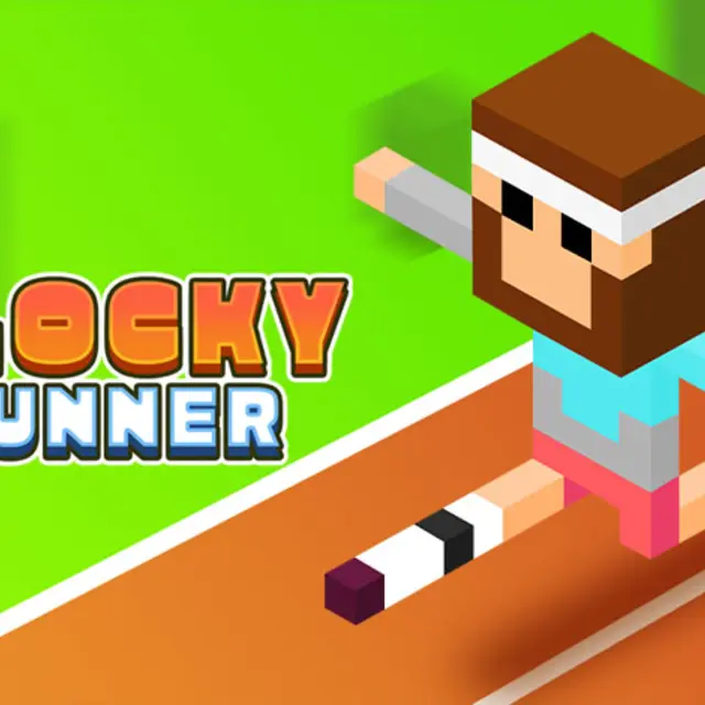 Pixel character sprinting past obstacles with an energy bar on screen