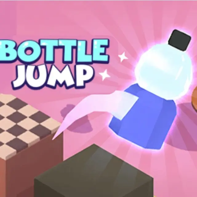 Bottle mid-flip above a series of platforms