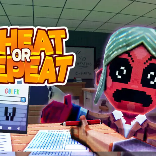 Classroom desk with an exam paper and a phone hidden underneath in a stealth horror game