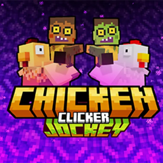 Chicken with a rider running past changing scenery with an upgrade list