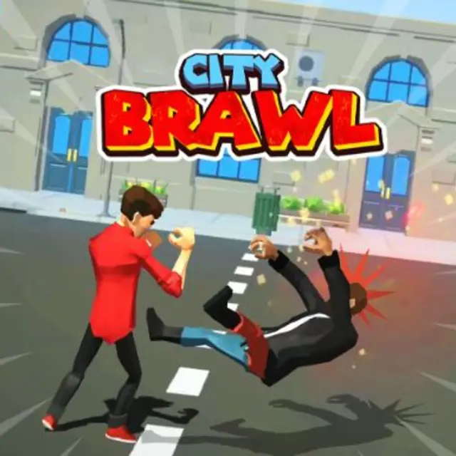Fighter surrounded by a crowd on a city street in a side scrolling brawler