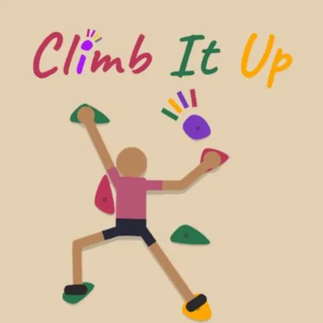 Character gripping a ledge partway up a tall mountain