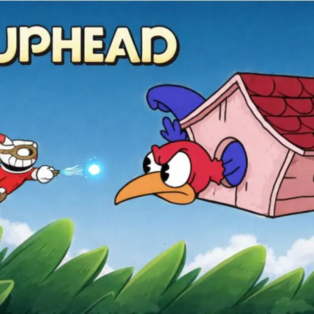 Cartoon plane dodging a wall of projectiles from a large boss