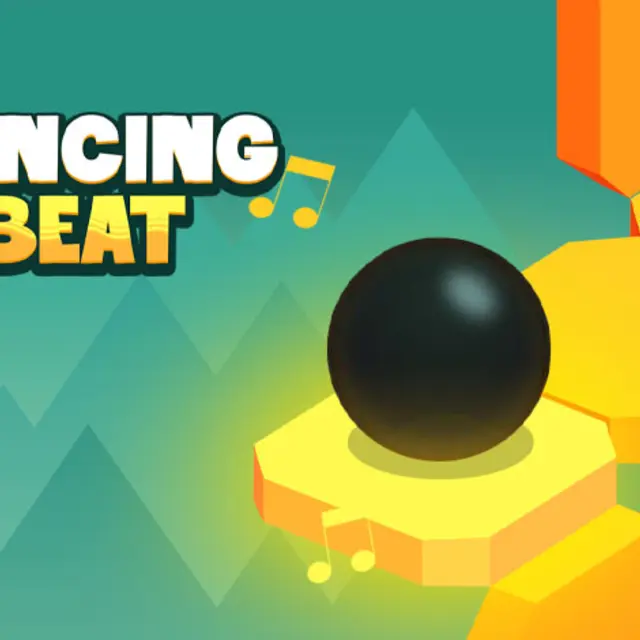 Character jumping along a 3D course in time with a pulsing beat