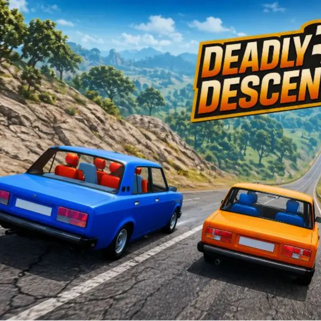 Damaged car descending a narrow mountain road