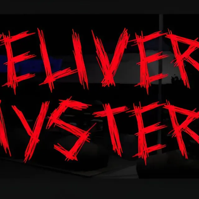 Delivery courier at a dark doorway at night