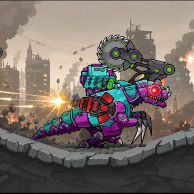 Dinosaur fighting a wave of enemies in a 3D arena