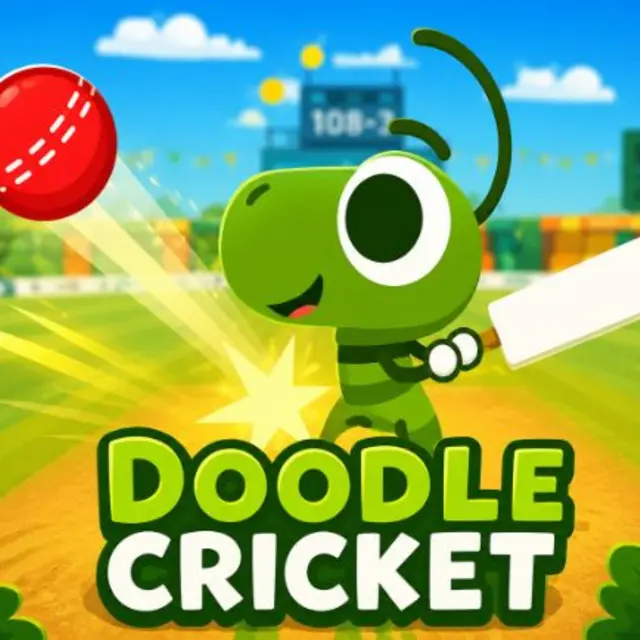 Doodle style batter facing a bowler with snail fielders