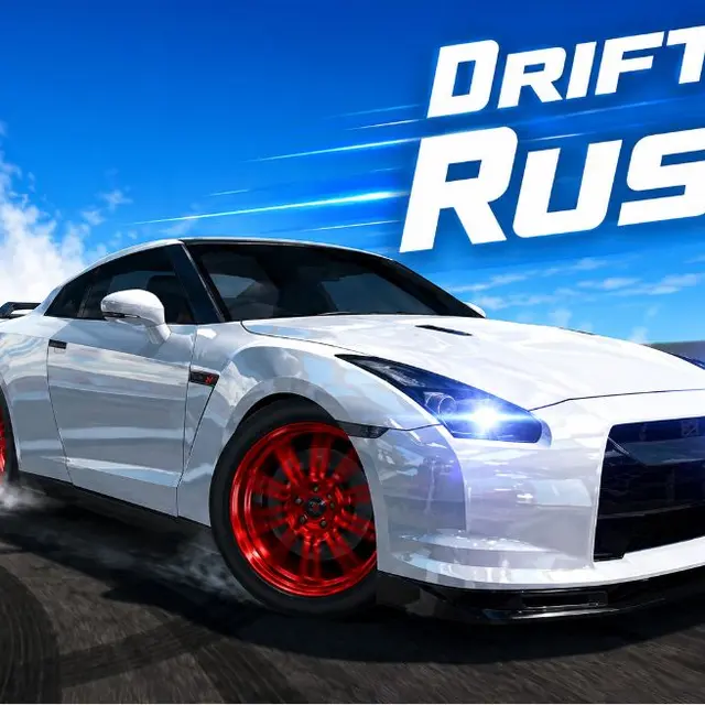Car holding a long drift across an open tarmac area
