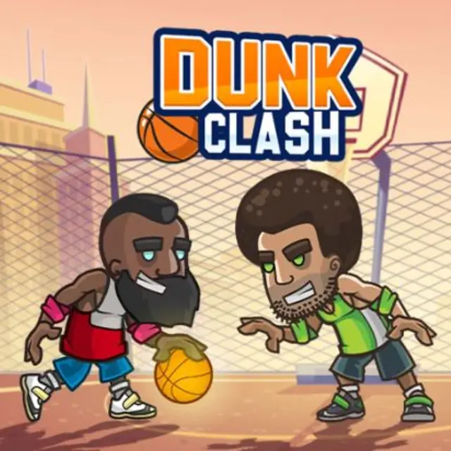 Two players contesting a dunk on a street basketball court