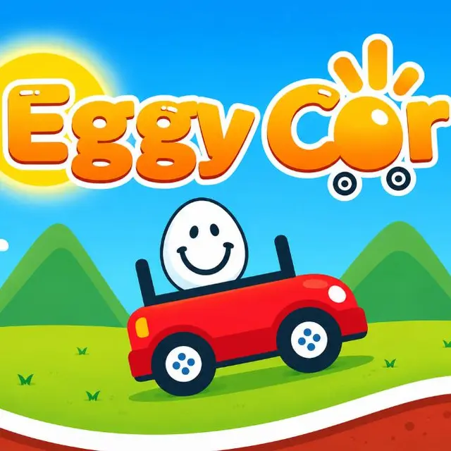 Small car carrying a loose egg over hilly terrain