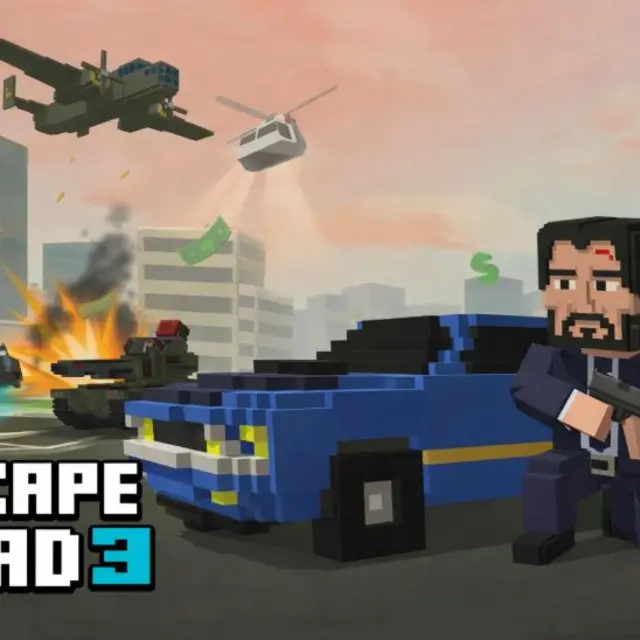 Car escaping police through a city with a minigame icon on screen
