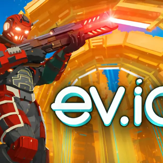 Player sliding round a corner in a neon arena shooter