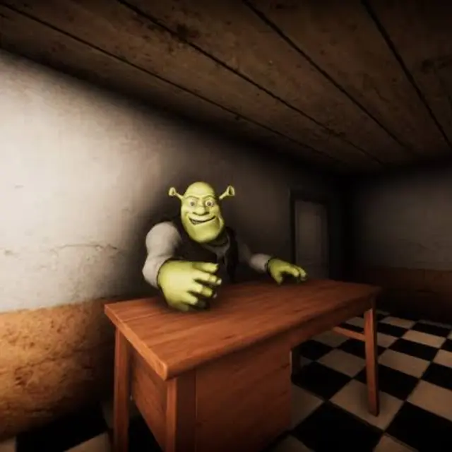 Hotel corridor seen in first person with a doorway to hide in