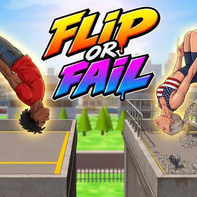 Character mid-somersault above a ramp aiming for a landing platform