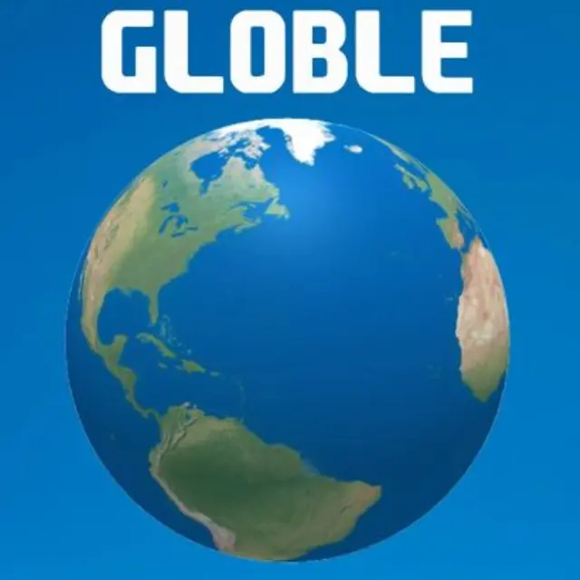 Rotating globe with several countries shaded in warm and cool colours