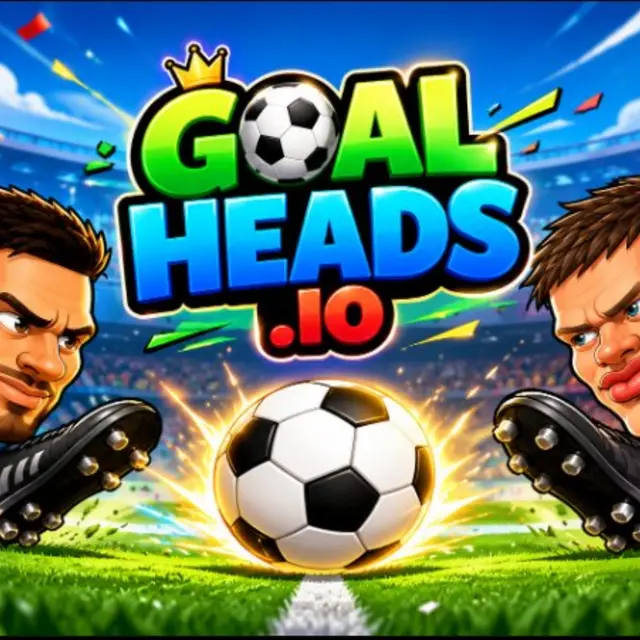 Big-headed football characters chasing a ball on a small pitch