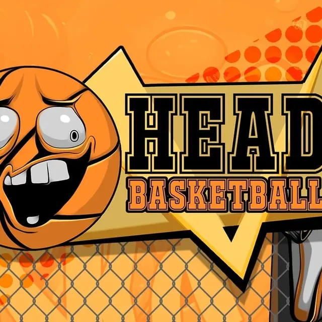 Two big-headed characters jumping for a basketball