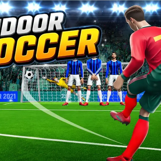 Indoor football goal divided into scoring zones with a keeper