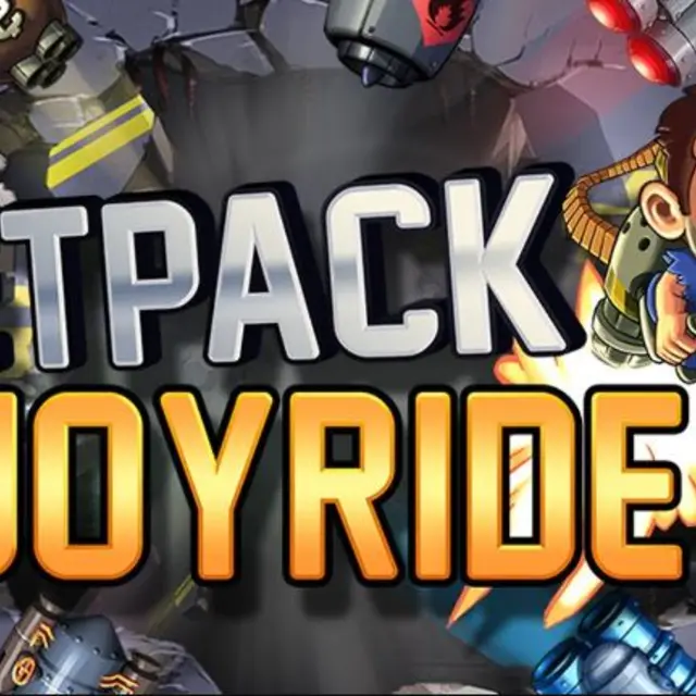 Character flying on a jetpack between laser hazards