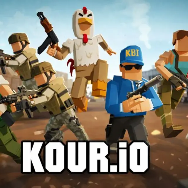 First person arena shooter with weapons on the floor and opponents ahead