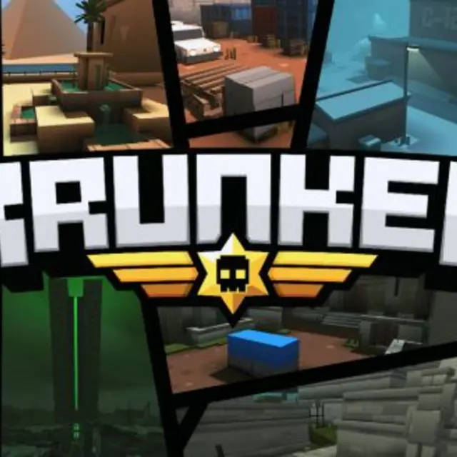 Voxel arena shooter with a player sliding round a corner