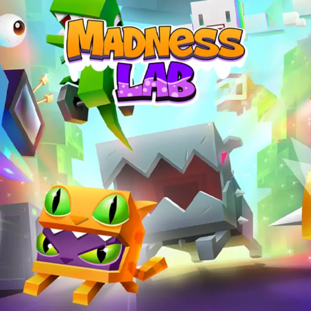 Cartoon character running through a laboratory dodging hazards