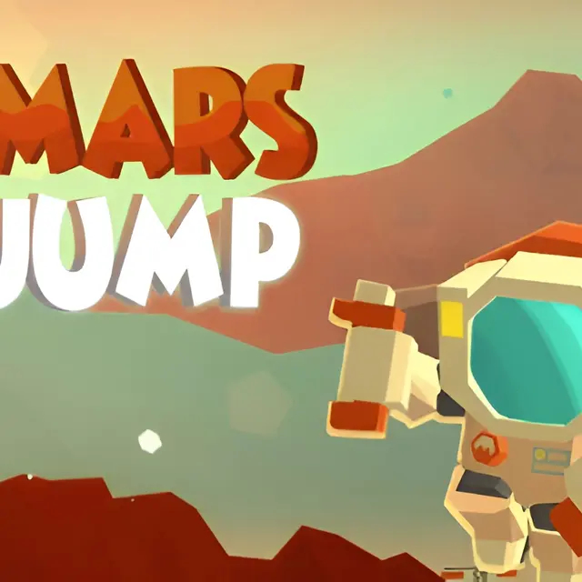 Astronaut mid jump over a gap on a red planet surface