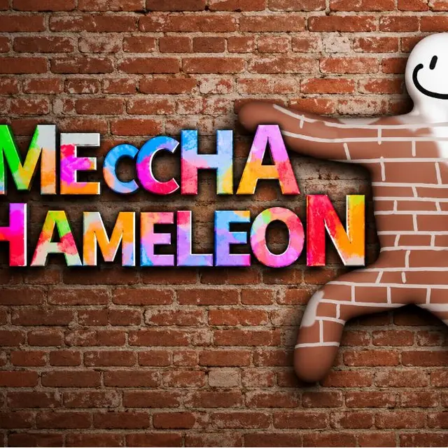 Character painted to match a textured wall in a camouflage hide and seek game
