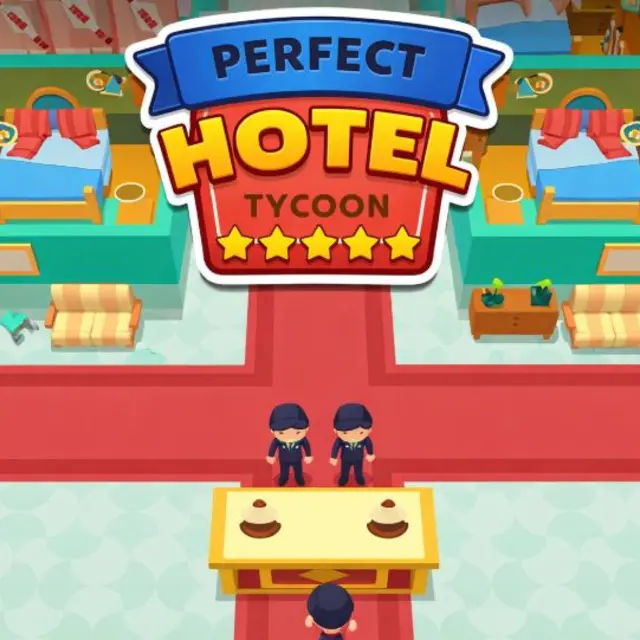 Hotel lobby with a queue of guests and a manager carrying luggage