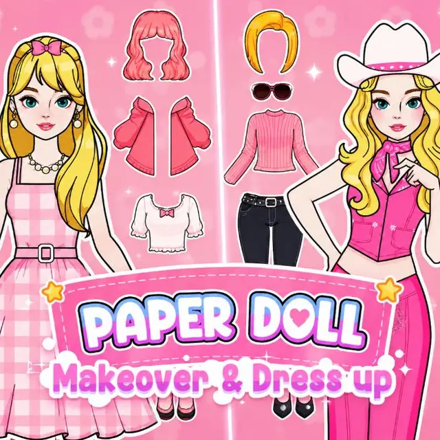 Dress up interface with a character and rows of clothing and accessory options