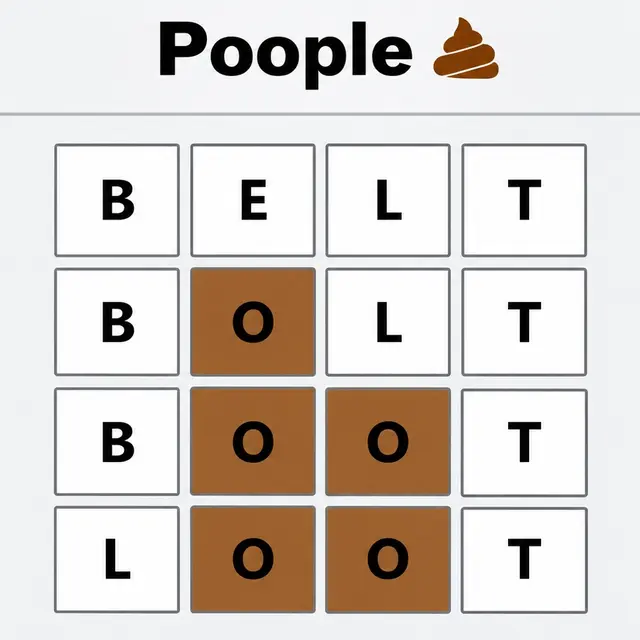 Word ladder puzzle showing four letter words changing one letter at a time