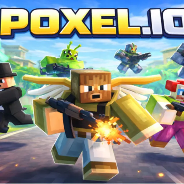 Blocky voxel arena with players fighting in a fast browser shooter