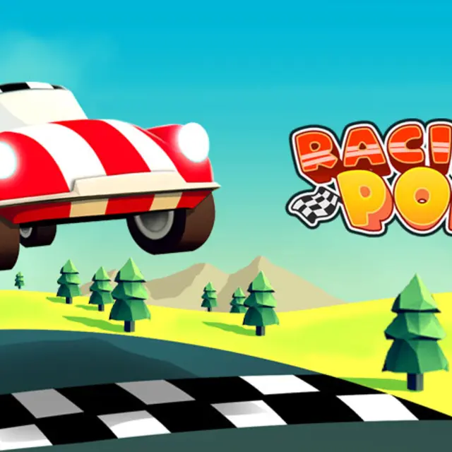 Racing car cornering on a 3D track with rivals behind