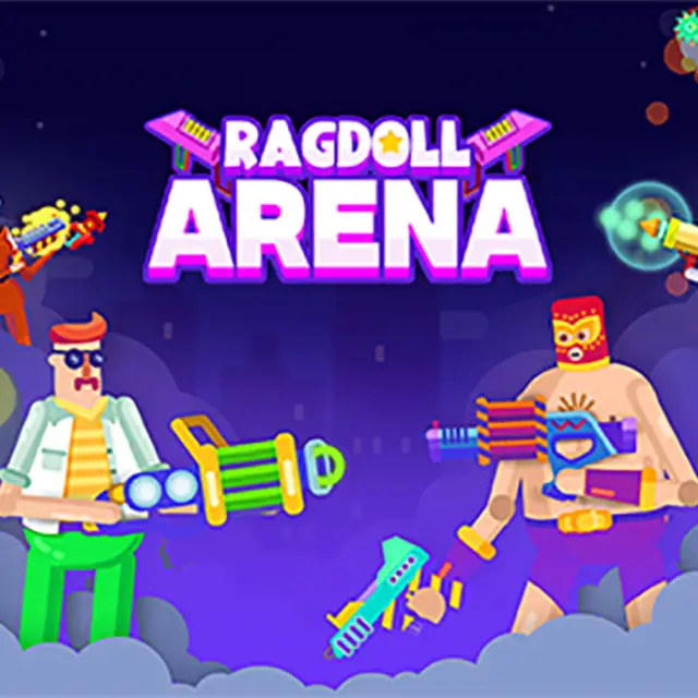 Two ragdoll fighters exchanging fire in a small walled arena