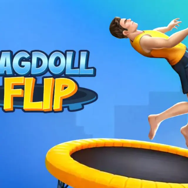Ragdoll character mid-flip above a trampoline in a physics timing game