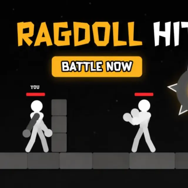 Two stickman fighters tangled together next to a spinning saw in a physics brawler