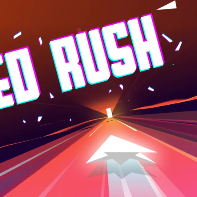 Fast moving character passing obstacles on a stark red course