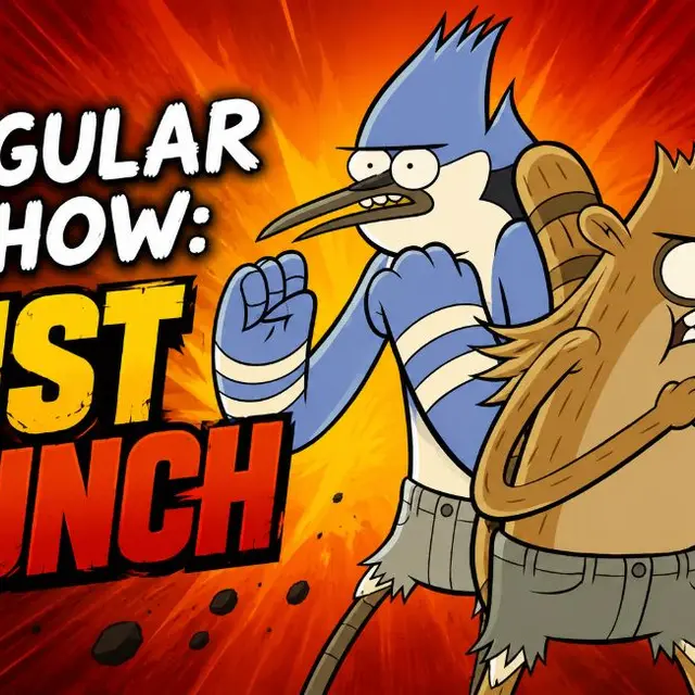 Two cartoon characters punching through a crowd of enemies