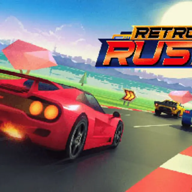 Arcade racing car overtaking traffic on a desert highway