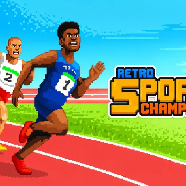 Retro athletics stadium with a sprinter and a results board