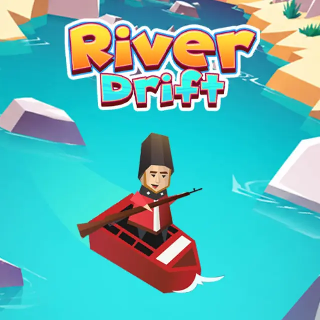 Small boat crossing a river between rocks and crocodiles