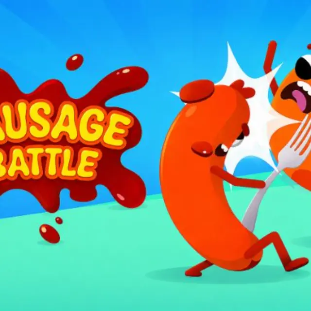 Floppy sausage characters shoving each other off a kitchen counter arena
