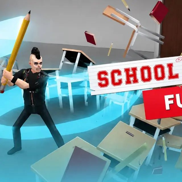 Classroom mid collapse with desks breaking and coins scattering