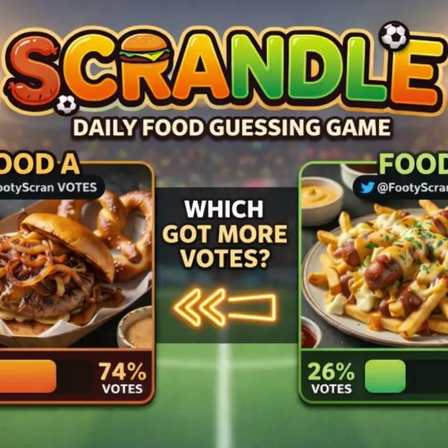 Two photographed dishes shown side by side for a vote in a daily food guessing game