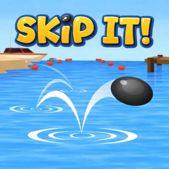 Stone skimming across open water leaving a trail of splashes in a distance game